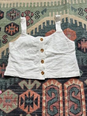 DL 1961 White Button-Front Cropped Tank Top
